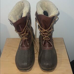 Vintage Men's Brown Leather Lace Up Lined Hunting Duck Boots